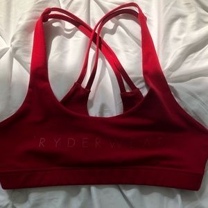 Red ryderwear cross back sports bra, size medium